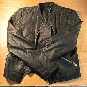 Vera Moda Black High Neck Leather Jacket- Medium